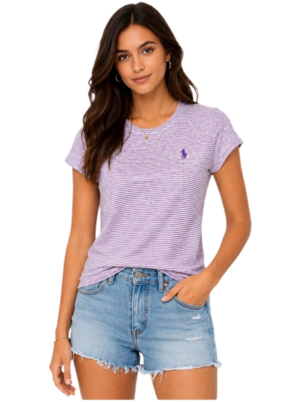Polo Ralph Lauren Purple White Striped Pony T-Shirt Women’s Small
